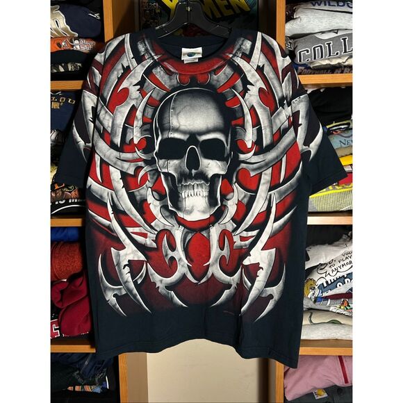 Vintage 90s Liquid Blue Skull Tribals AOP Tee